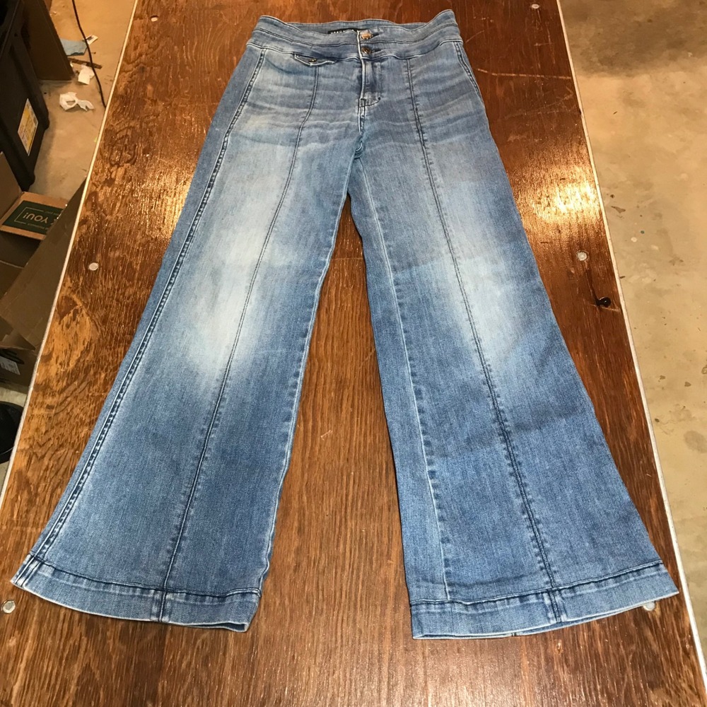 Veronica Beard Jeans Beacon Wash Wide Leg High Rise Seam Detail Blue 26/2 USA